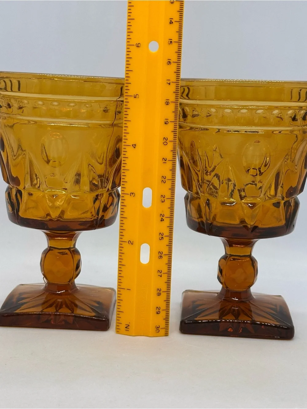 Set Of 2 Indiana Glass Park Lane Colony Amber Footed Water Goblets Vintage 5.5